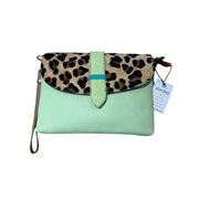 Soruka - Light Green and Animal Print Leather Shoulder/Crossbody Bag with Wrist Strap (047910P)