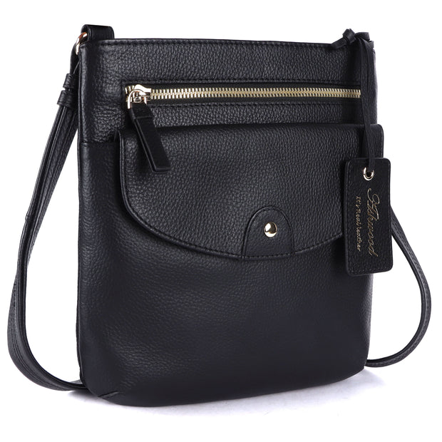 Ashwood Leather - Black Leather Crossbody Bag with a Zip & Flap Over Pocket  - CB5