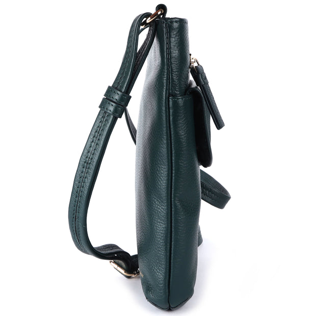 Ashwood Leather - Dark Green Leather Crossbody Bag with a Zip & Flap Over Pocket  - CB5