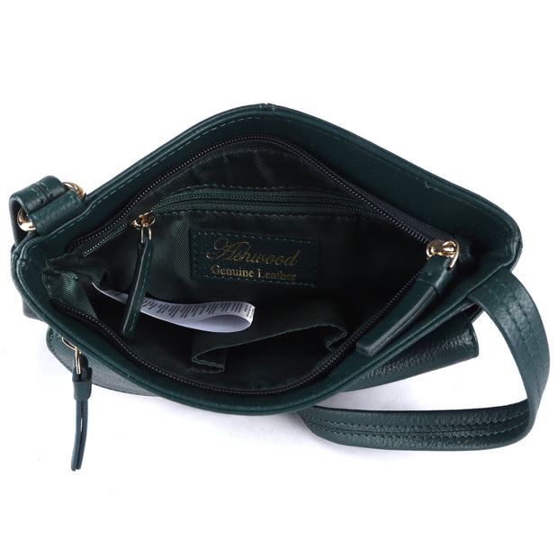 Ashwood Leather - Dark Green Leather Crossbody Bag with a Zip & Flap Over Pocket  - CB5