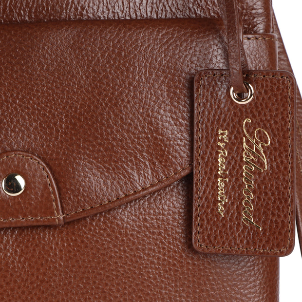 Ashwood Leather - Tan Leather Crossbody Bag with a Zip & Flap Over Pocket  - CB5