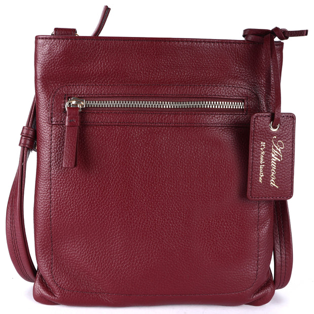 Ashwood Leather - Bordeaux/Wine Crossbody Bag with Zip Pockets - CB3