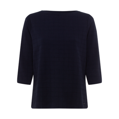 Olsen - Hannah - Round Neck 3/4 Sleeve Navy Check Print Tee (11100087)