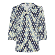 Olsen - Hannah - Round Neck with Short V 3/4 Sleeves in a Blue/Yellow Print (11105016)