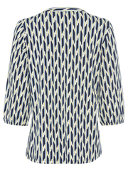 Olsen - Hannah - Round Neck with Short V 3/4 Sleeves in a Blue/Yellow Print (11105016)