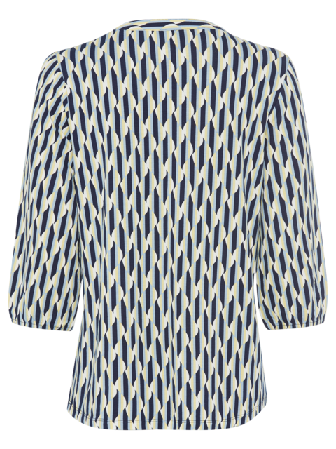 Olsen - Hannah - Round Neck with Short V 3/4 Sleeves in a Blue/Yellow Print (11105016)