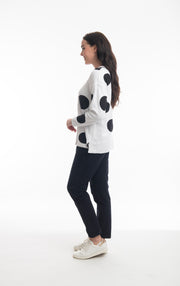 Orientique - Reversible Round Neck Black Jumper with Large White Spots (1267 Col C)