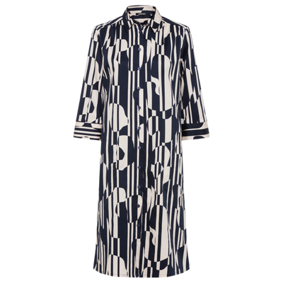 Olsen - Ink Blue Bold Print Long Sleeve Button Through Dress (13001790)