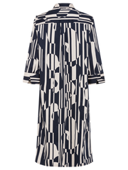 Olsen - Ink Blue Bold Print Long Sleeve Button Through Dress (13001790)