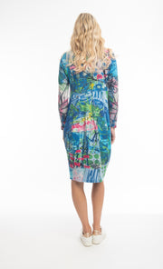 Orientique - Happy Place Long Sleeve Bubble Dress in Bold Blue Print (21079)