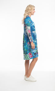 Orientique - Happy Place Long Sleeve Bubble Dress in Bold Blue Print (21079)