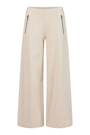 NOEN - Long Wide Leg Trousers in Beige with Elasticated Waist (81395-9480)