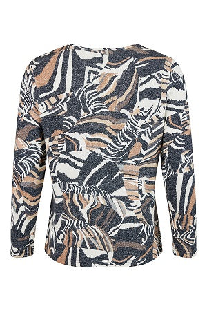 Sunday - Round Neck Long Sleeve Fine Knit Jumper a Bold Print (6128-6159)