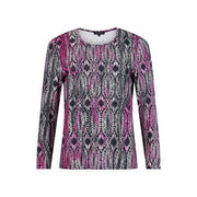 Sunday - Long Sleeve Top in Bold Cerise & Black Print (6131-6157)