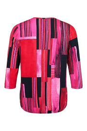 Sunday - 3/4 Sleeve Blouson Top in Bold Cerise & Black Print (6165-6156)