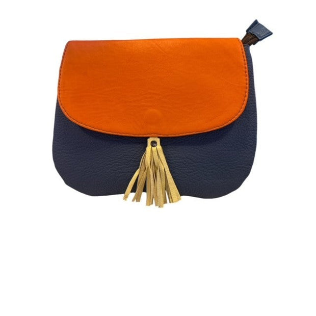 Soruka - Lola - Reverse Flap Bright Orange, Navy Leather Shoulder/Crossbody Bag (81012)