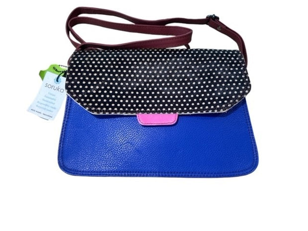 Soruka - Martina - Reverse Flap in Bright Blue, Lime Green & Orange Leather Shoulder/Cross body Bag