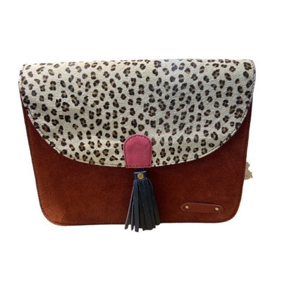 Soruka - Olivia - Large Rust and Animal Print Soft Suede Shoulder/Cross Body Bag (81023)