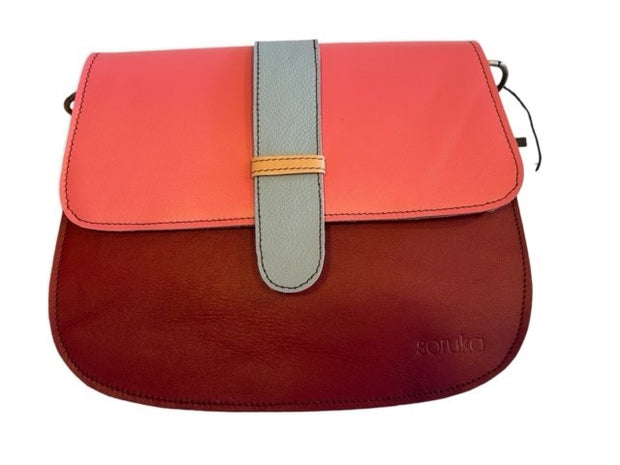 Soruka - Ona - Red and Pink Leather Saddle Bag Style Shoulder/Crossbody Bag (81025)