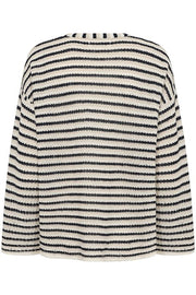 Part Two - NahniPW Long Sleeve V Neck Linen Stripe Jumper