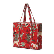 C Y C - The Ultimate Tote Bag - Red Cotton Jungle Print (JT12)