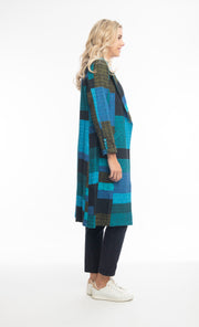 Orientique - Long Coat in Bold Tartan Patch Print (62654)