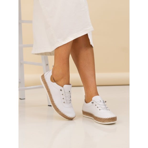 Lunar Shoes - Evie White Leather Shoe with Elasticated laces