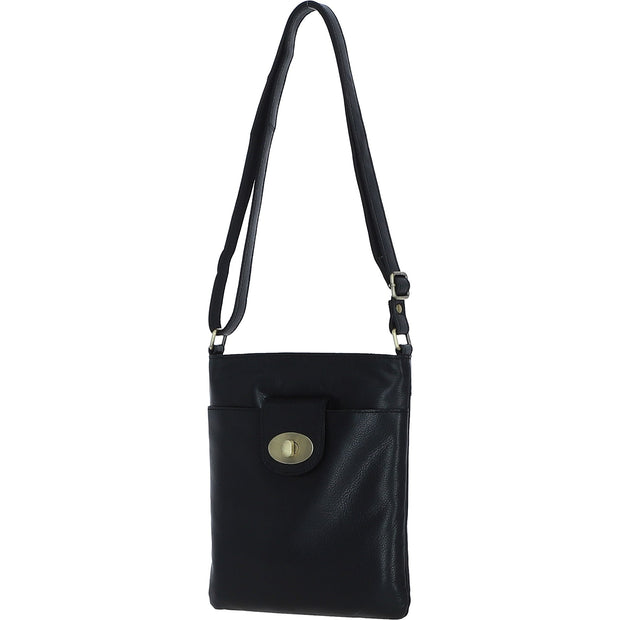 Ashwood Leather - Black Leather Crossbody Bag with Zip Closure & Flap Over Lock - M-87