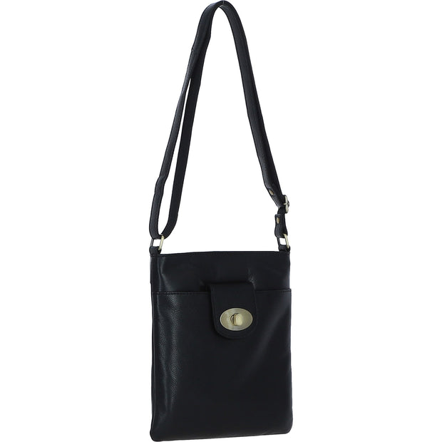 Ashwood Leather - Black Leather Crossbody Bag with Zip Closure & Flap Over Lock - M-87