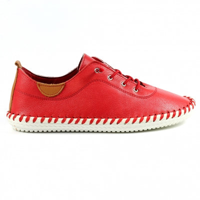 Lunar Shoes - St Ives Leather Plimsoll in Red