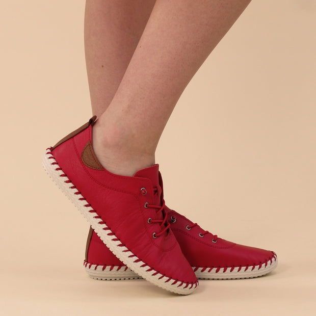 Lunar Shoes - St Ives Leather Plimsoll in Red