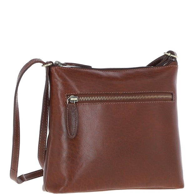 Ashwood Leather - Chestnut Leather Crossbody Bag with Zip Closure - T-89